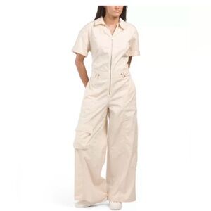 Zara Women’s Cotton Zip Up Cargo Wide Leg Relaxed Fit Jumpsuit